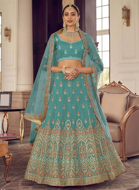 Turquoise Colour ARYA 24 Heavy Wedding Wear Embroidery Work Bridal Lehenga Choli Collection 9416